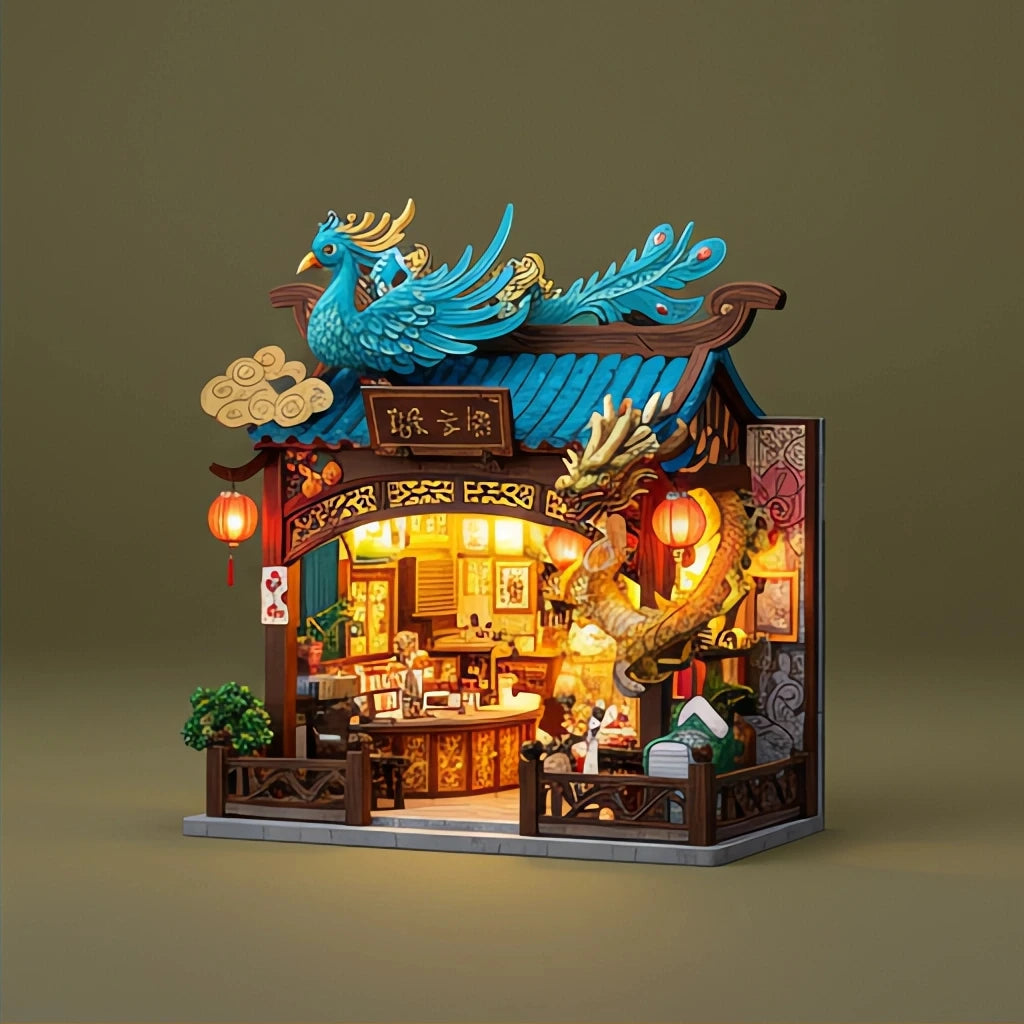 BysageCraft Azure Phoenix Inn Dragon Year Blessing DIY Miniature Book Nook Kit 2