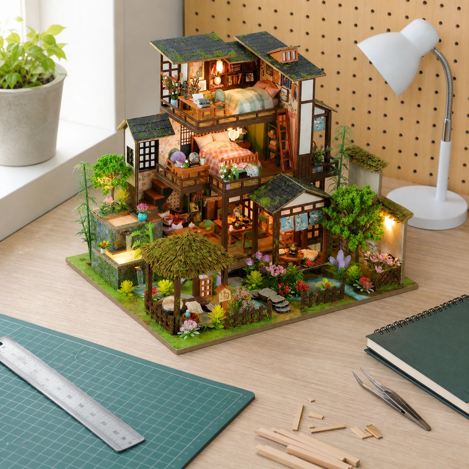 BysageCraft Bamboo Spring Retreat Miniature House Kit 8