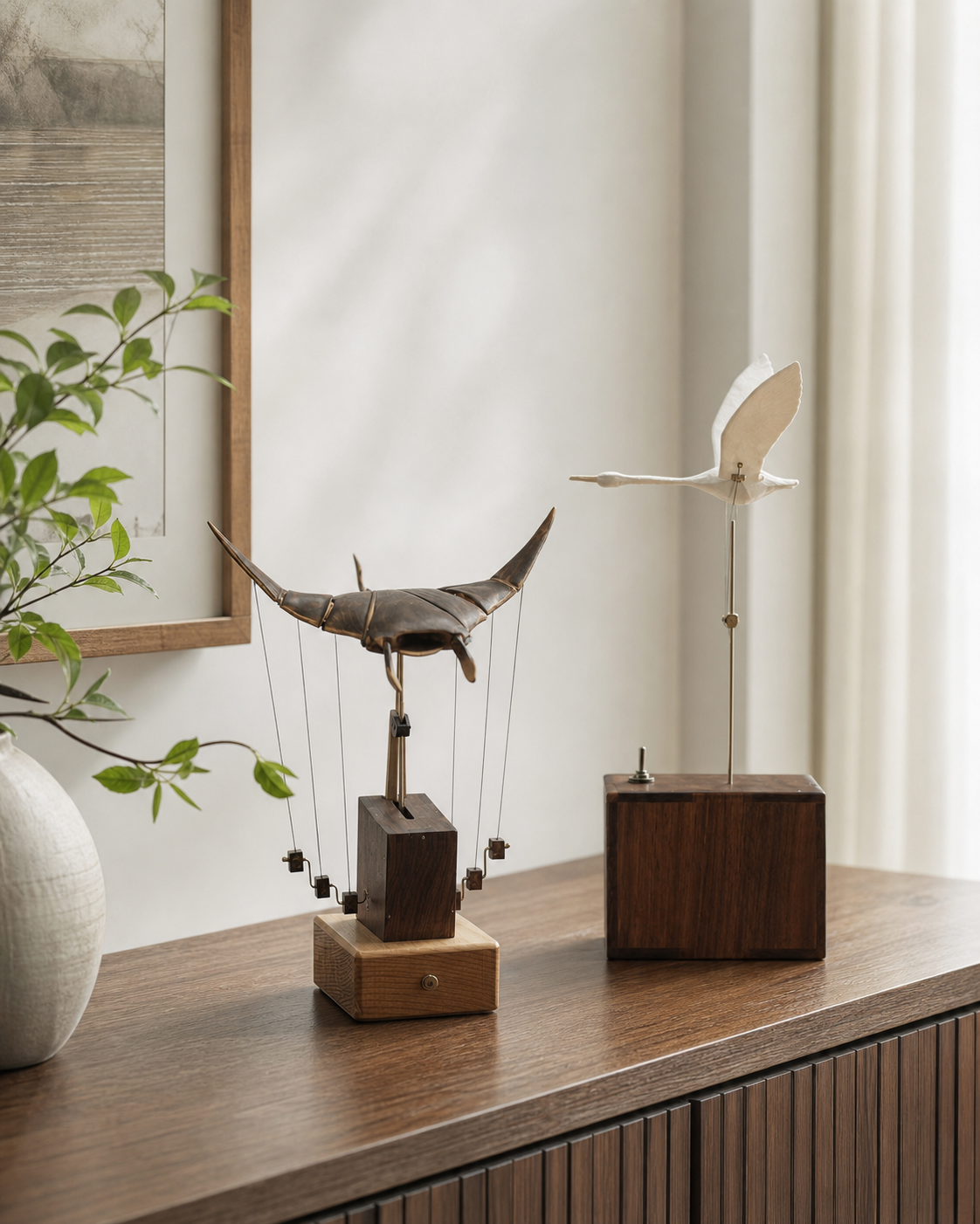 BysageCraft Flying Manta Ray Wooden Kinetic Sculpture Mechanical Tabletop Display 12