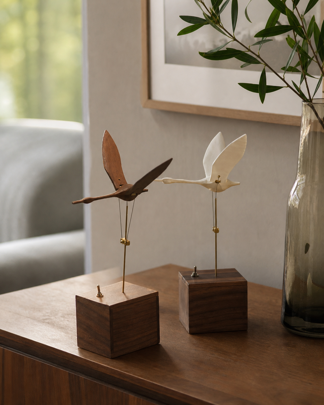 BysageCraft Flying White Swan Wooden Kinetic Sculpture Mechanical Tabletop Display 13