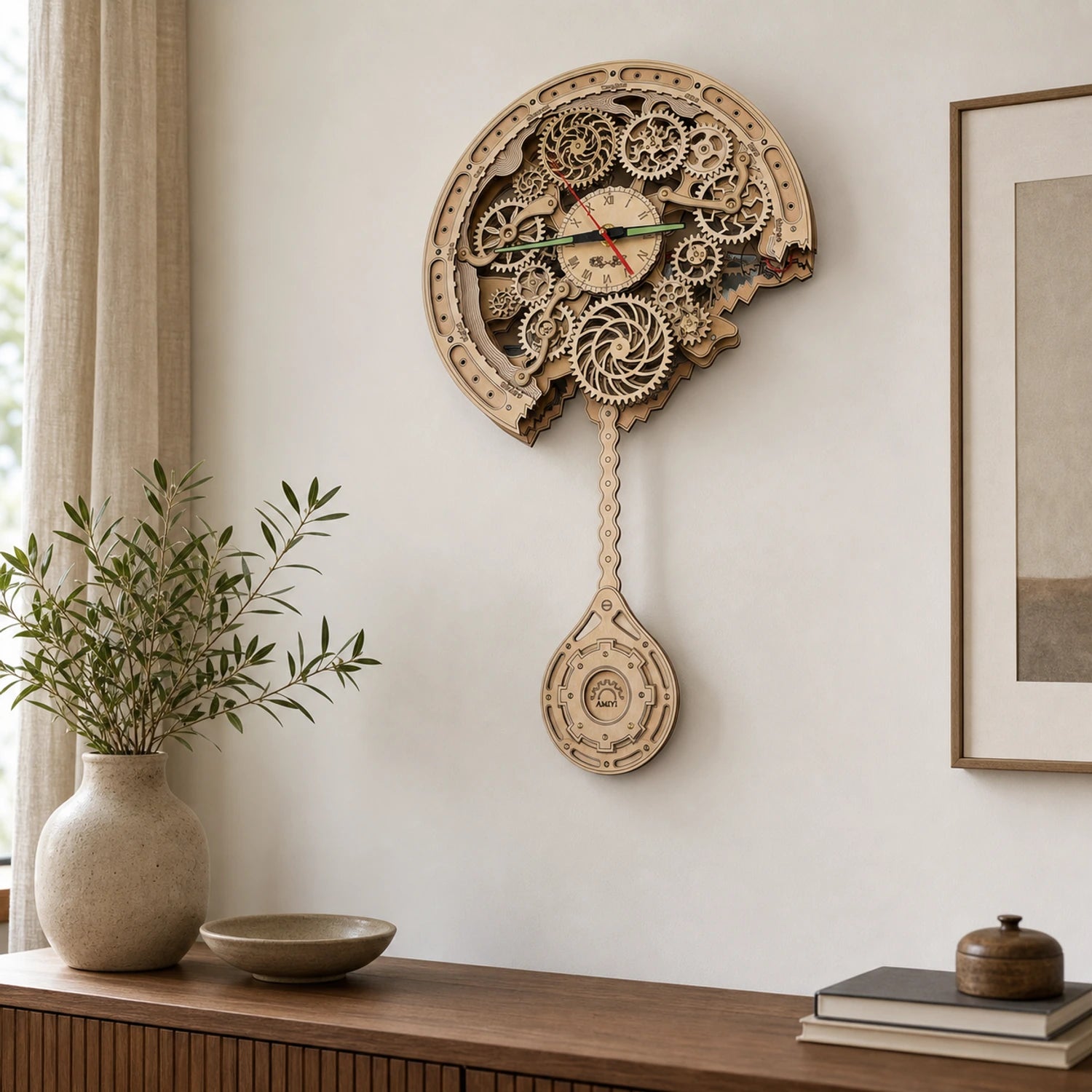 BysageCraft Gear Pendulum Clock 3D Wooden Puzzle Kit 3