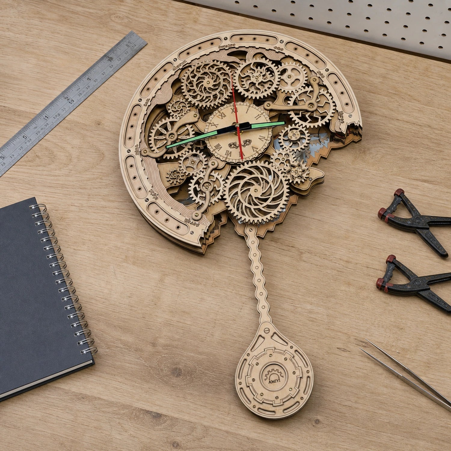 BysageCraft Gear Pendulum Clock 3D Wooden Puzzle Kit 7
