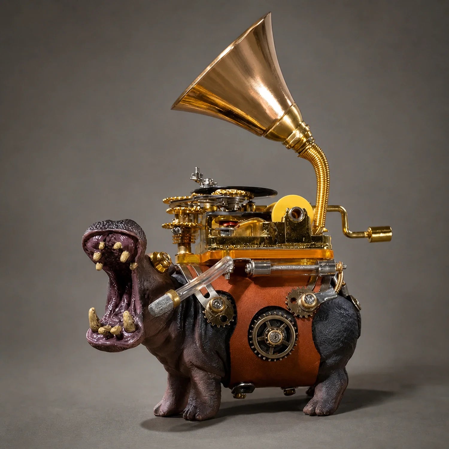 BysageCraft Hippo Musician Metal Model Kit for Hand Crank Mechanical Music Box 1