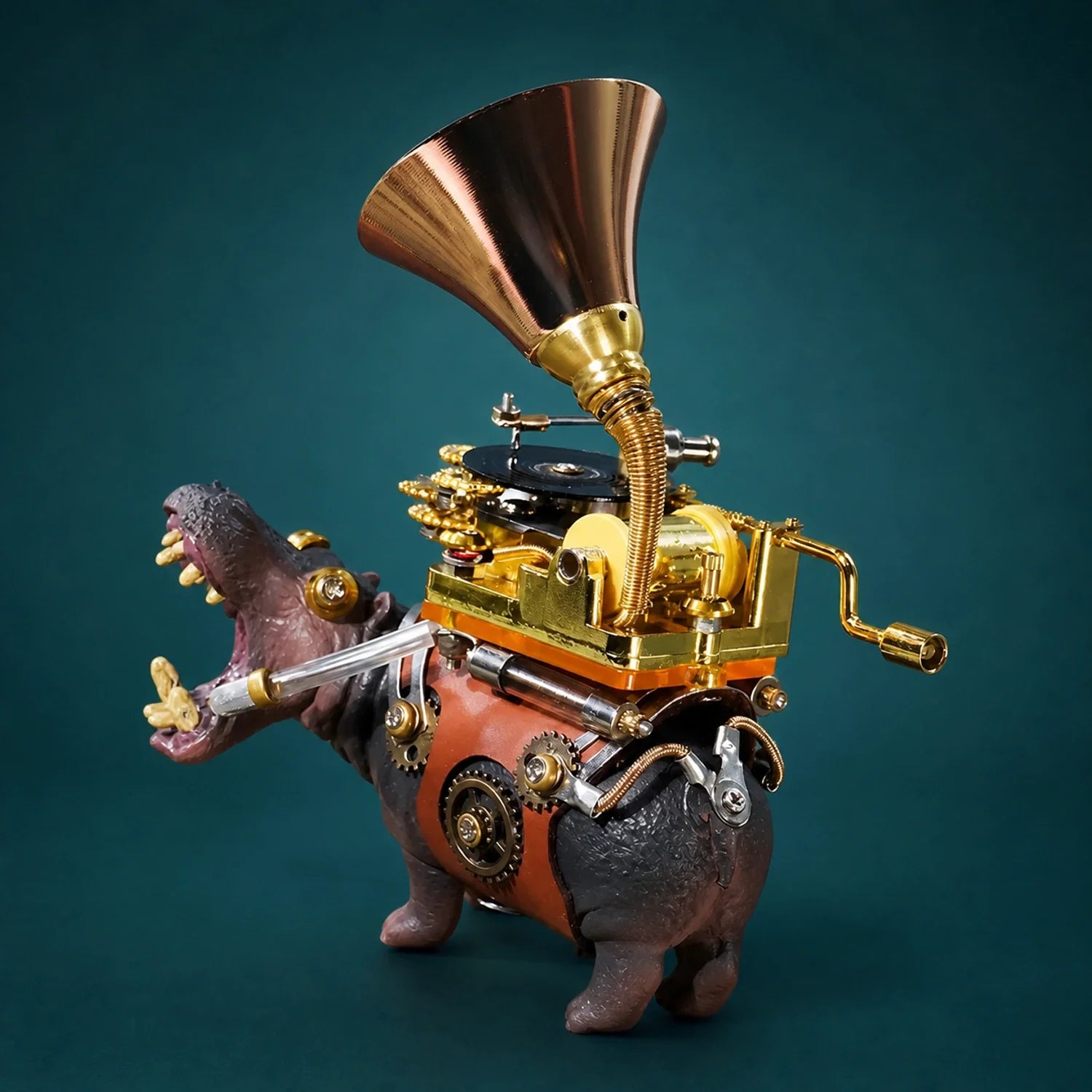 BysageCraft Hippo Musician Metal Model Kit for Hand Crank Mechanical Music Box 2