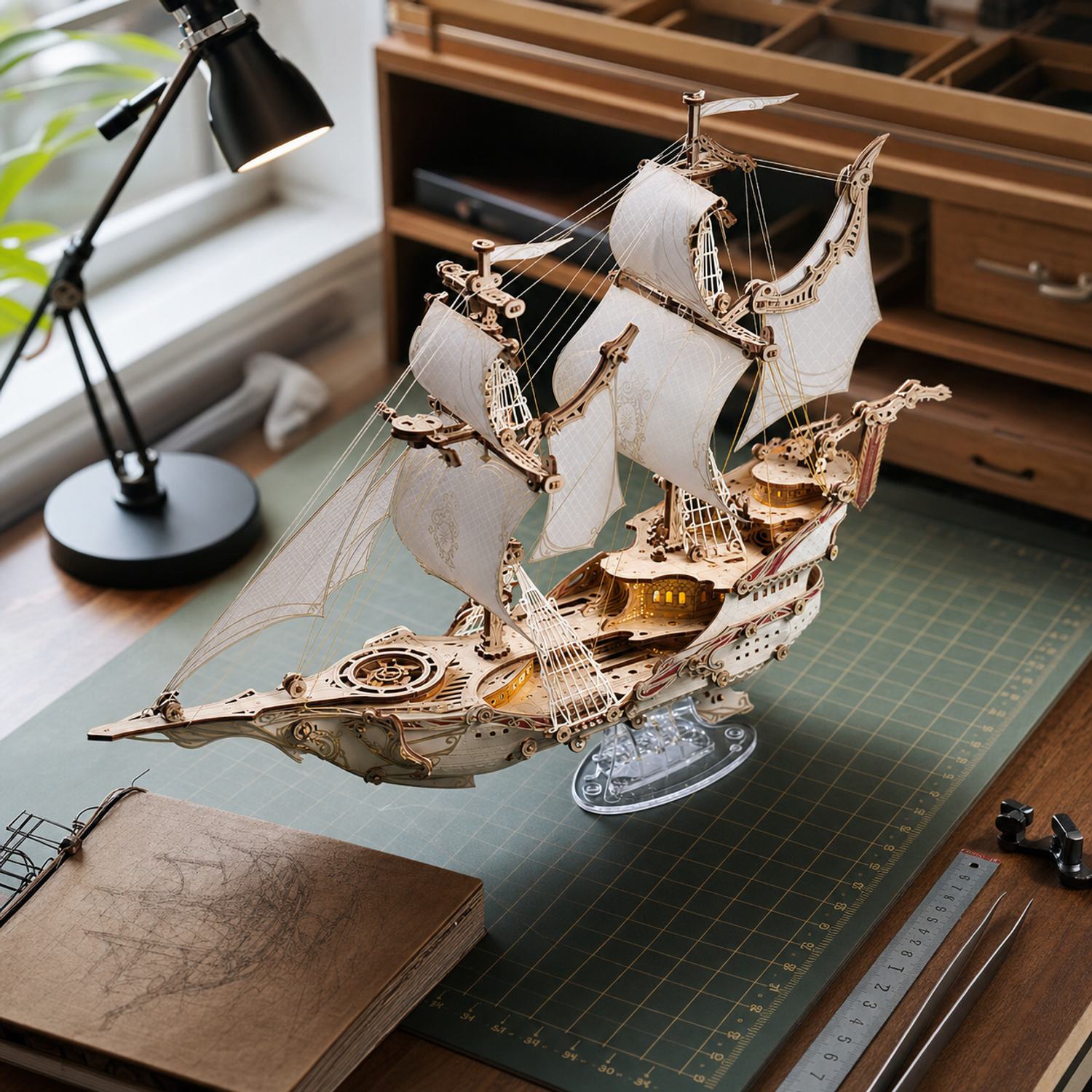 BysageCraft Sci-Fi Future Pirate Ship 3D Wooden Puzzle Kit 10