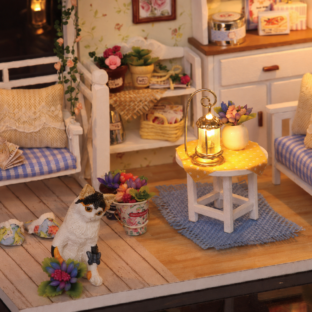 Kitten Diary Cozy Living Room DIY Miniature House Kit