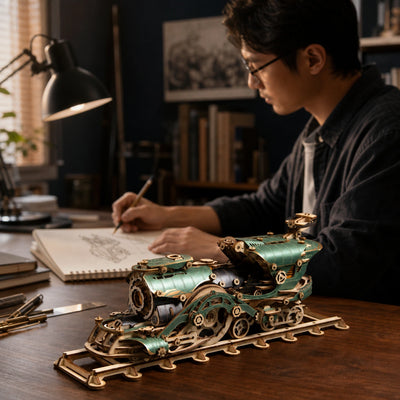 BysageCraft Fantasy Steampunk Train 3D Wooden Puzzle Kit 3