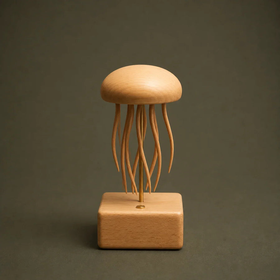 Floating Jellyfish Wooden Kinetic Sculpture Mechanical Tabletop Display