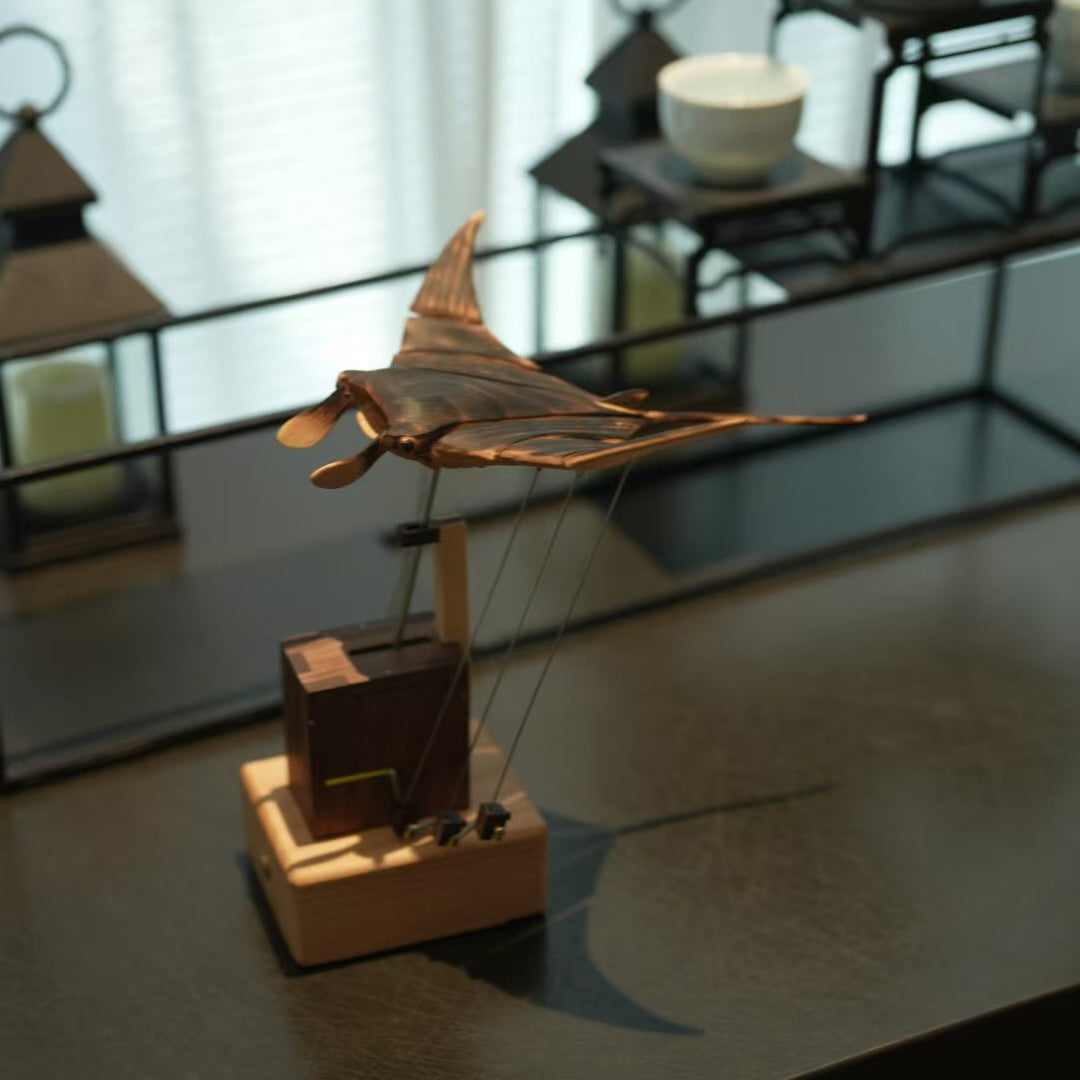 BysageCraft Flying Manta Ray Wooden Kinetic Sculpture  Mechanical Tabletop Display 7