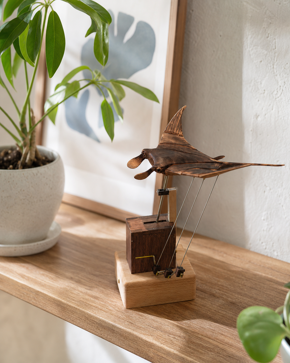 BysageCraft Flying Manta Ray Wooden Kinetic Sculpture  Mechanical Tabletop Display 8