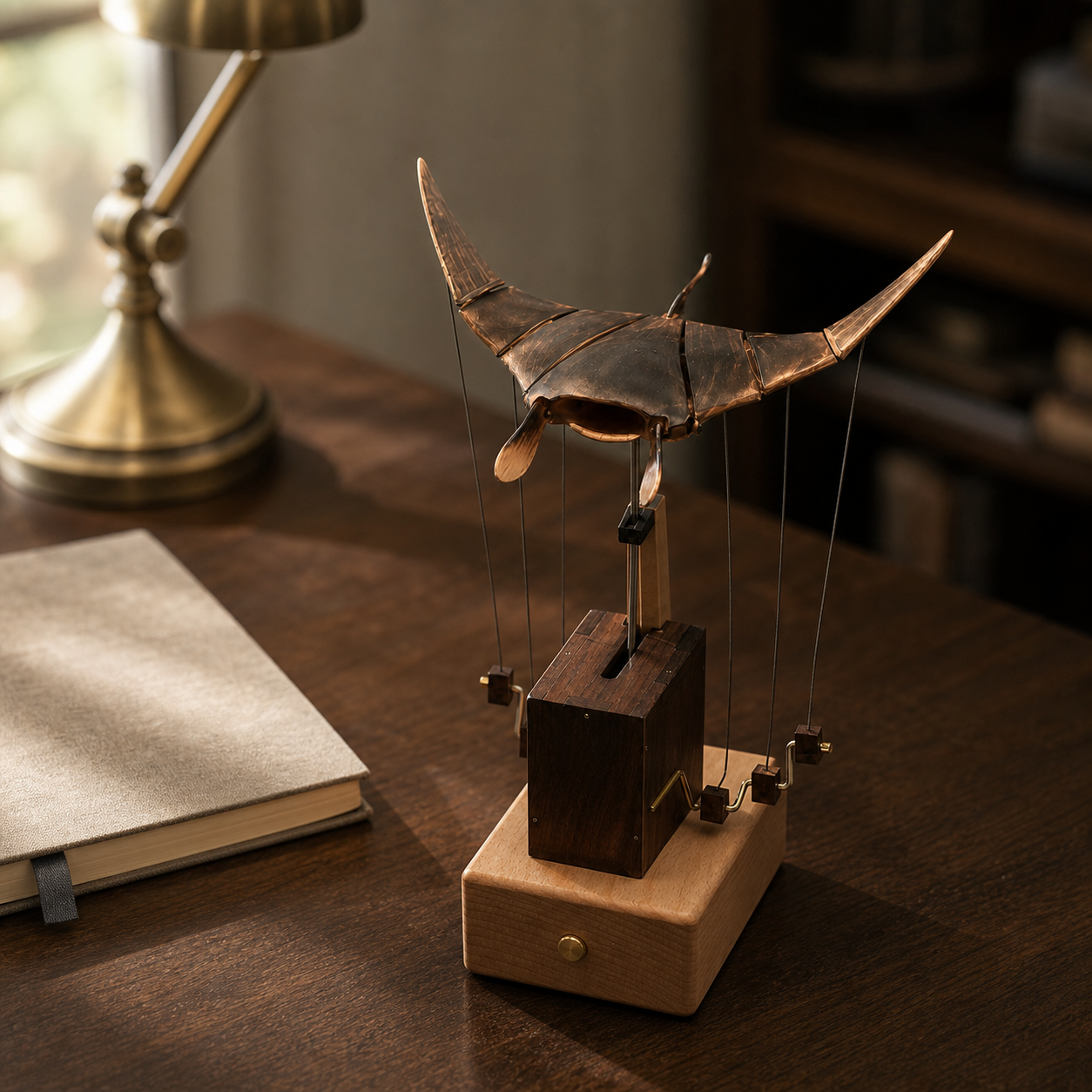 BysageCraft Flying Manta Ray Wooden Kinetic Sculpture  Mechanical Tabletop Display 9