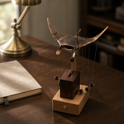BysageCraft Flying Manta Ray Wooden Kinetic Sculpture  Mechanical Tabletop Display 9