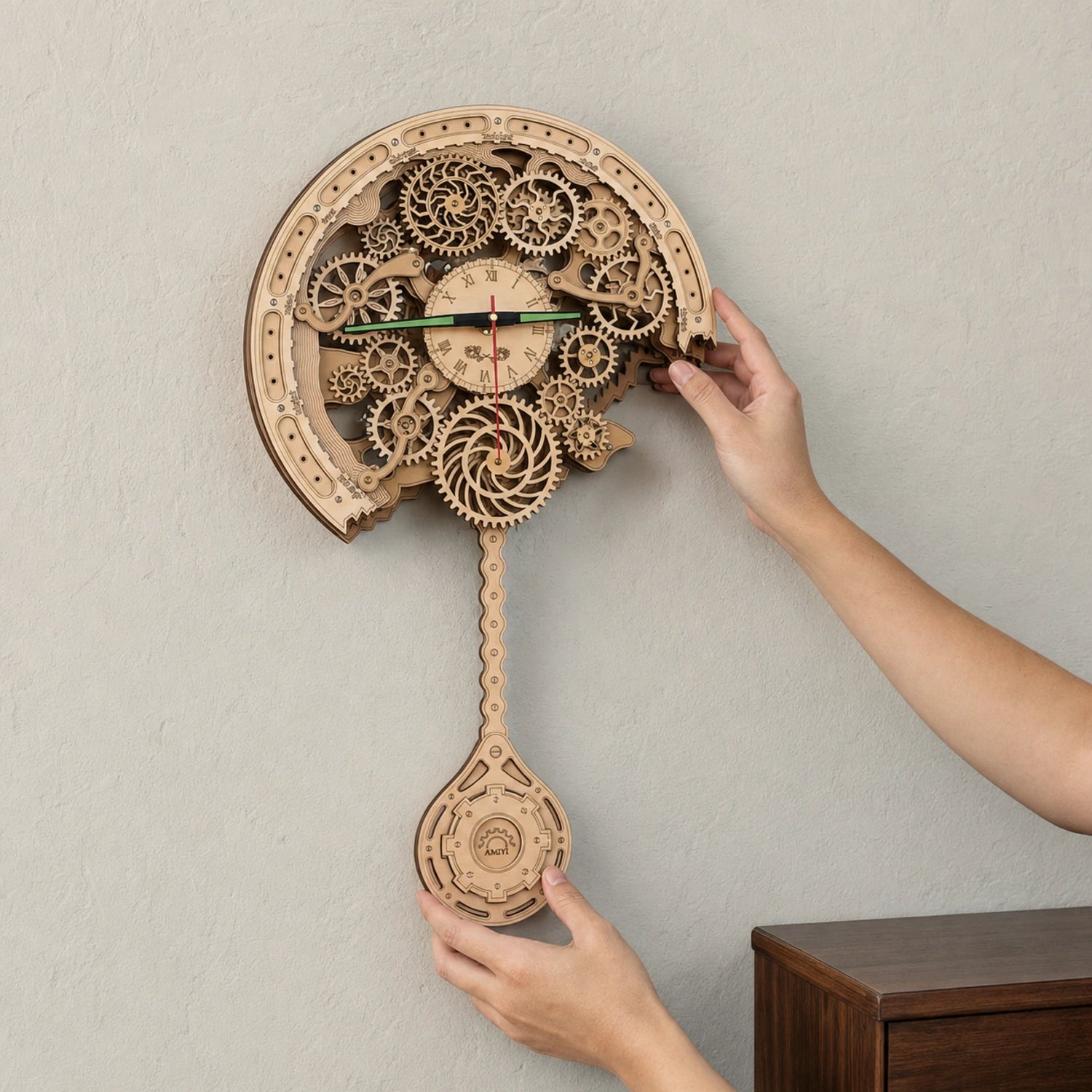 BysageCraft Gear Pendulum Clock 3D Wooden Puzzle Kit 4