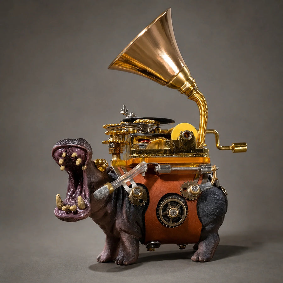 Hippo Musician Metal Model Kit for Hand Crank Mechanical Music Box