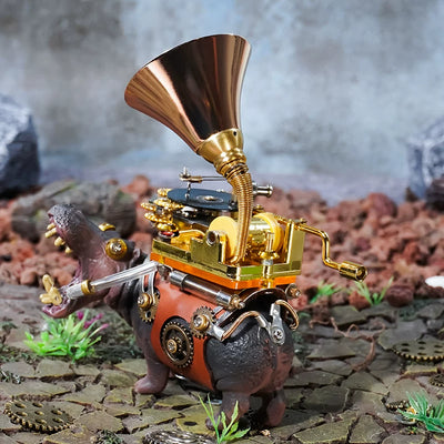 BysageCraft Hippo Musician Metal Model Kit for Hand Crank Mechanical Music Box 3