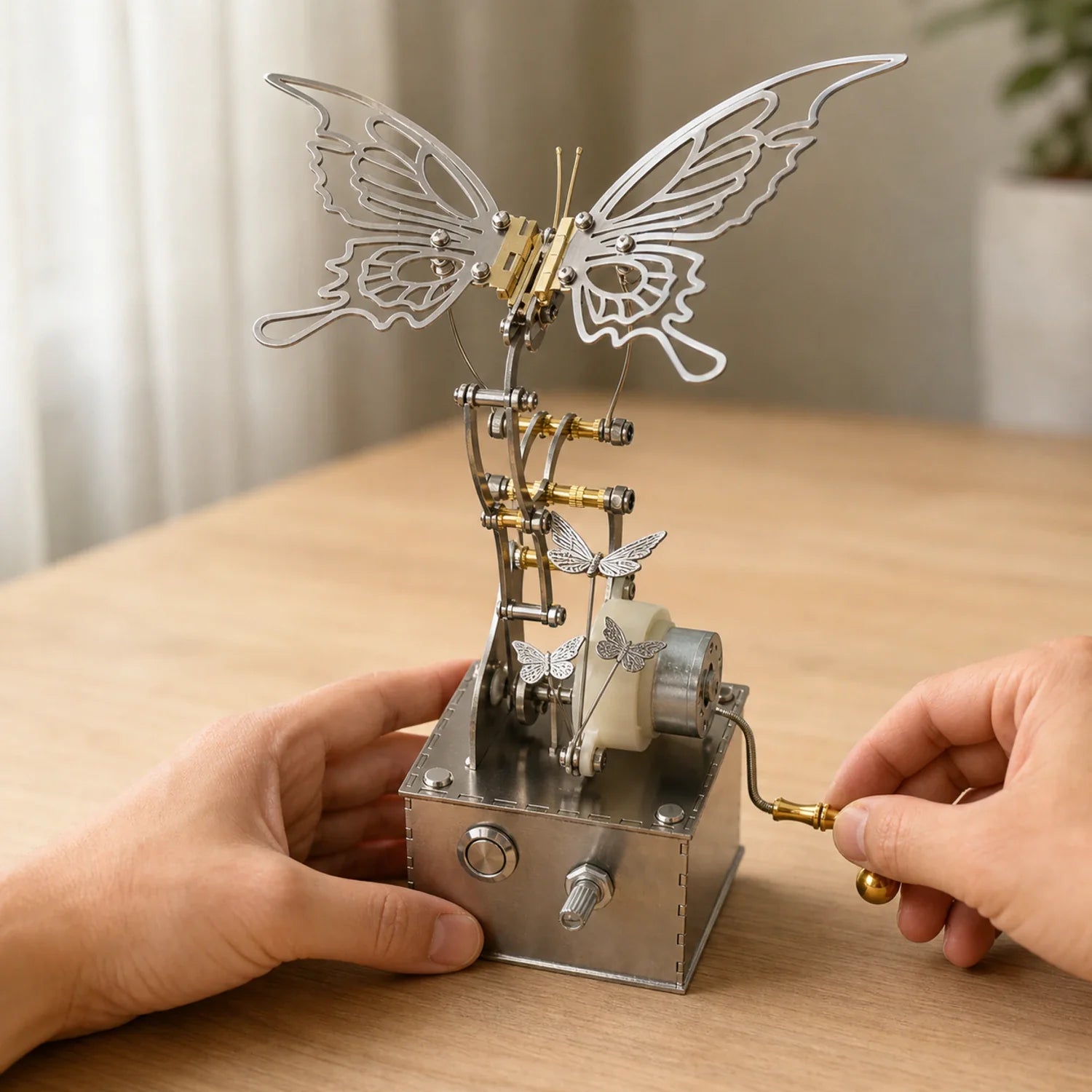 BysageCraft Mechanical Butterfly Metal Kinetic Sculpture for Interactive Desktop Display 4