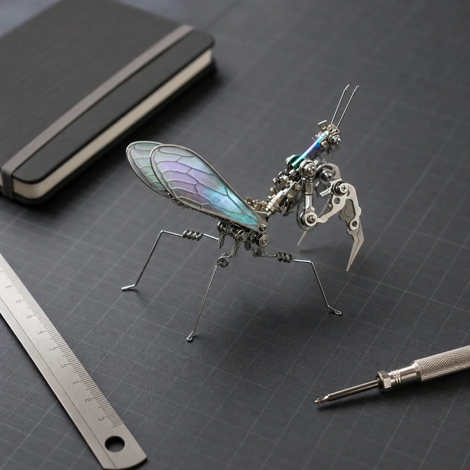 BysageCraft Mechanical Mantis Metal Model Kit for Iridescent Wing Insect Display 10