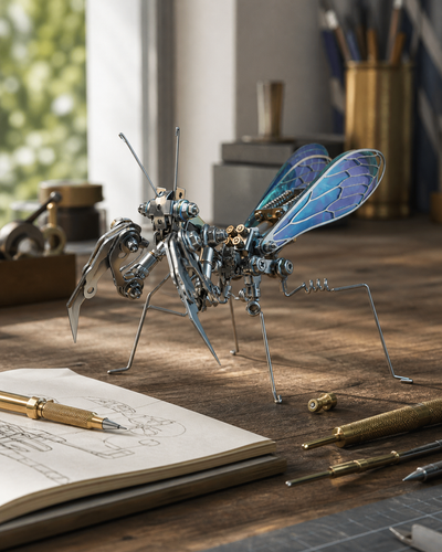 BysageCraft Mechanical Mantis Metal Model Kit for Iridescent Wing Insect Display 3
