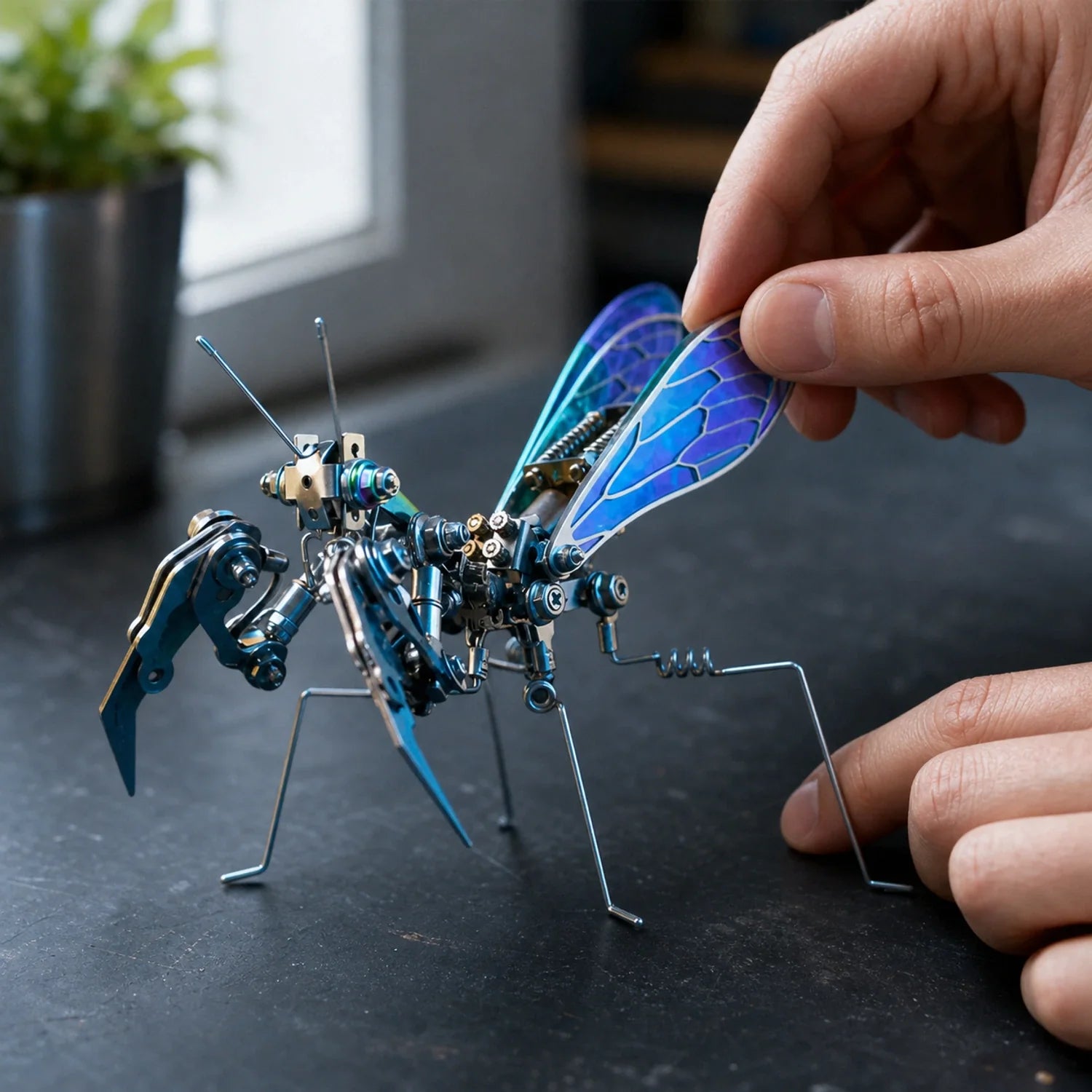 BysageCraft Mechanical Mantis Metal Model Kit for Iridescent Wing Insect Display 8