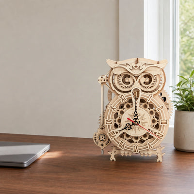 BysageCraft Owl Clock 3D Wooden Puzzle Model Kit 3