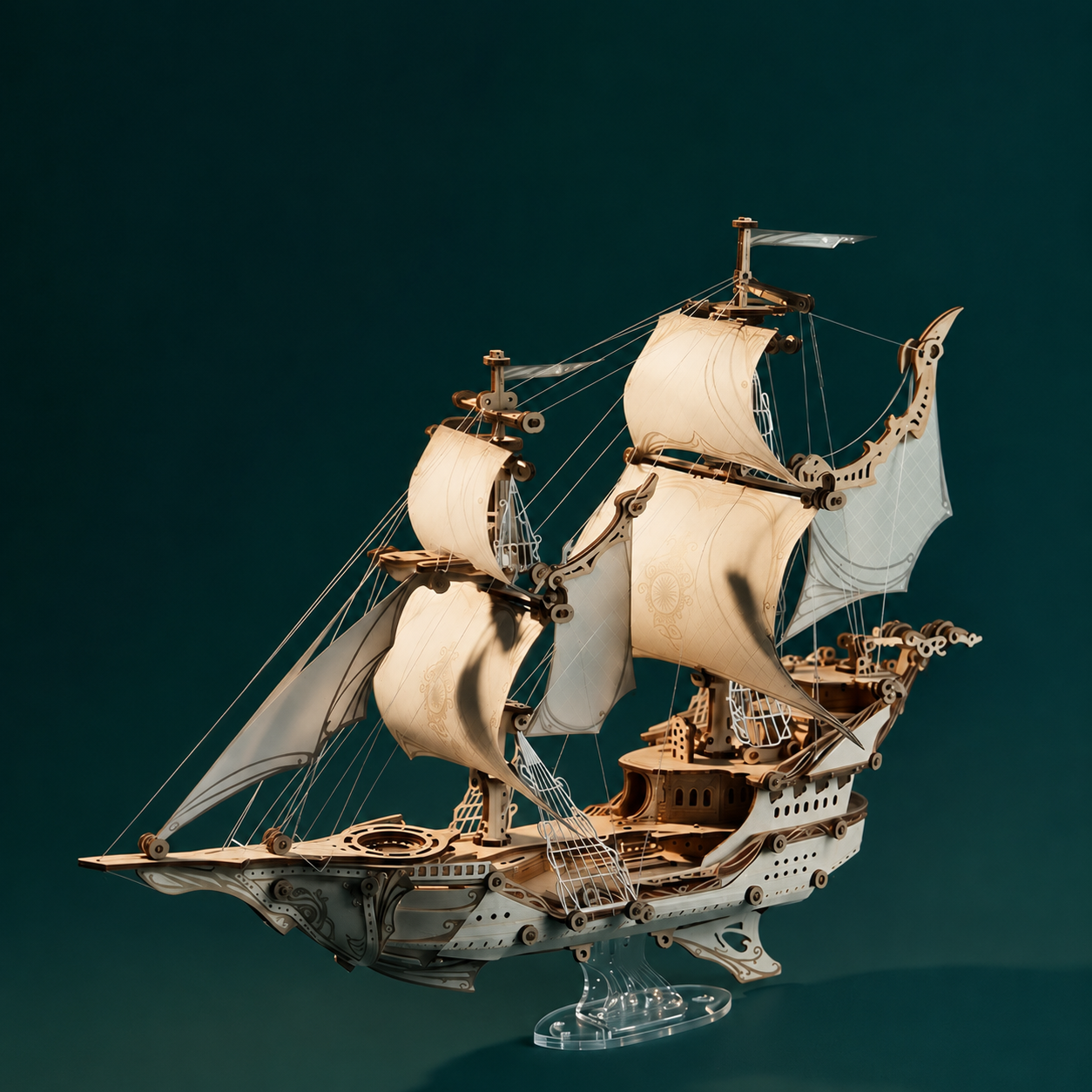 BysageCraft Sci-Fi Future Pirate Ship 3D Wooden Puzzle Kit 1