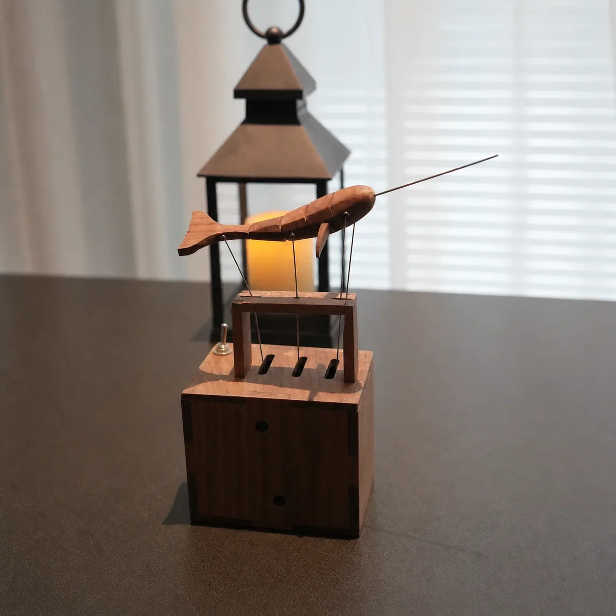 BysageCraft Swimming Narwhal Wooden Automata Mechanical Kinetic Tabletop Sculpture 10