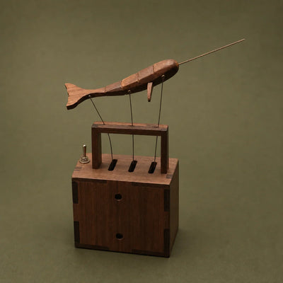 BysageCraft Swimming Narwhal Wooden Automata Mechanical Kinetic Tabletop Sculpture 3
