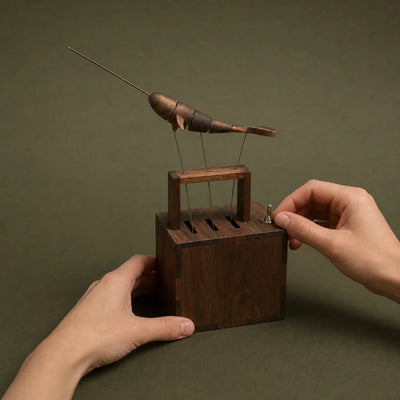 BysageCraft Swimming Narwhal Wooden Automata Mechanical Kinetic Tabletop Sculpture 8